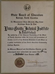 Vance County Technical Institute Charter of 1969