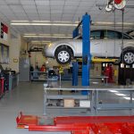 Automotive Lab on VGCC's main campus showing a car up on a lift.