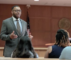 Instructor Marque Debnam teaching in the Franklin County Courthouse