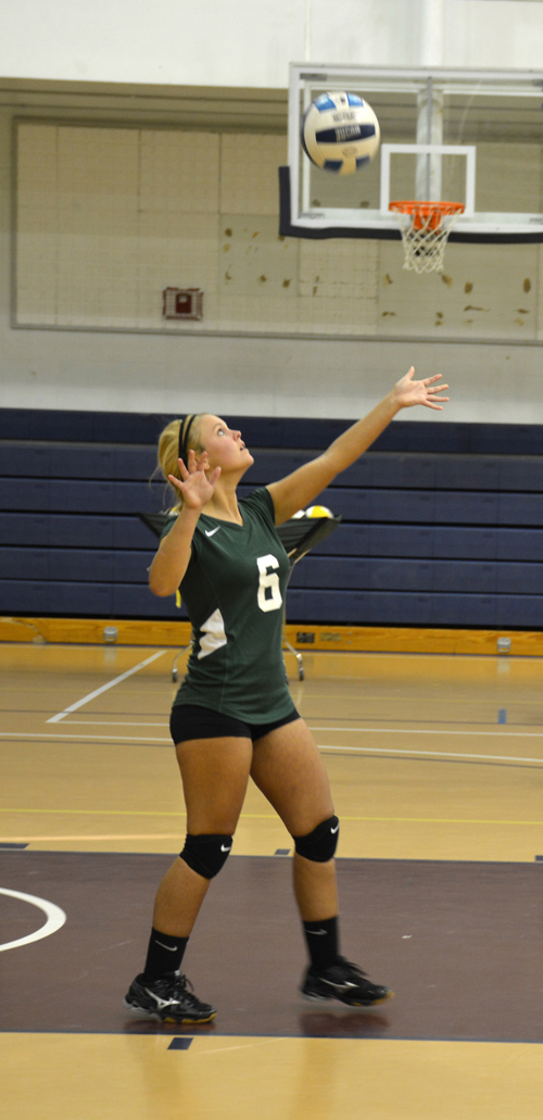 VGCC’s Melissa Elliott prepares to hit the ball during the team’s match versus Piedmont International University at Aycock Recreation Center. (VGCC photo)