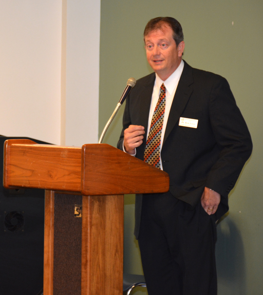 VGCC Vice President of Institutional Research & Technology Dr. Ken Lewis speaks at the kickoff event for the NC TechHire program at James Sprunt Community College on Aug. 30.