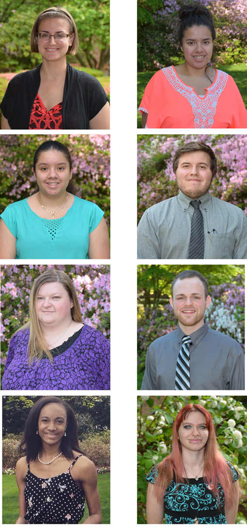 Combination of pictures of the eight graduation marshals