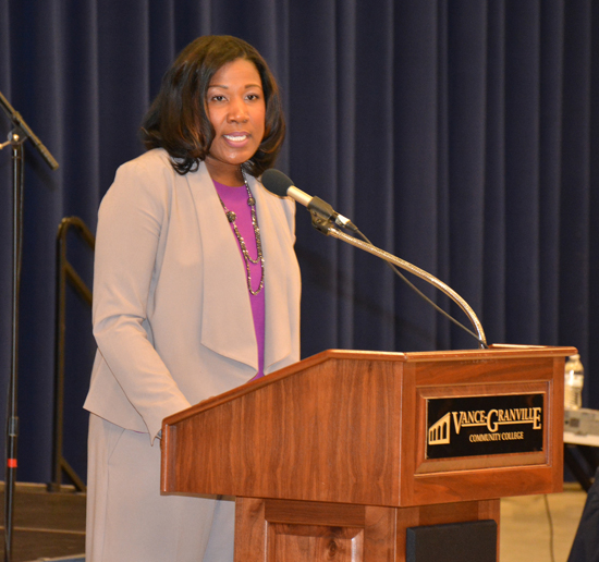 Kanika Turrentine delivers remarks during the VGCC Martin Luther King Jr. Holiday program. (VGCC photo)