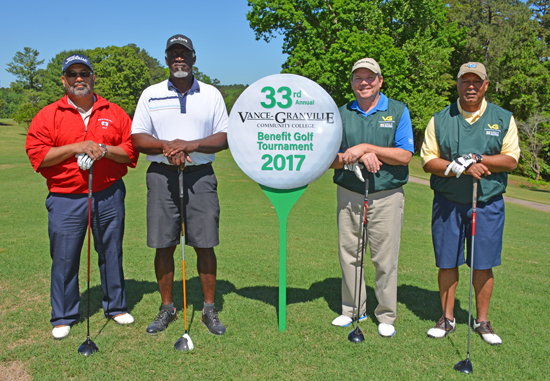 From left, the team of, from left, Xavier Wortham, Cecil Lockley, Mike Bonfield and Darryl Moss won “second net” in the morning round of the 33rd Annual Vance-Granville Community College Endowment Fund Golf Tournament at the Henderson Country Club. 