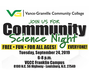 Join us for Community Science Night. Free fun for all ages! VGCC Franklin Campus