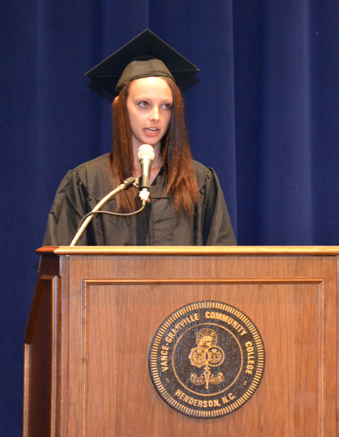 Heather Clopton of Henderson speaks to her fellow Adult Basic Skills graduates during the May 7 commencement exercises in the Civic Center. 