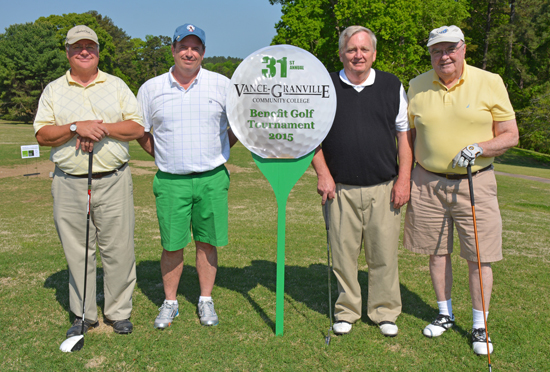 The team of, from left, Steve Wright, Bob Hubbard, Jr., Mike Rainey and Bob Hubbard, Sr., placed third in the morning round of the 31st Annual Vance-Granville Community College Endowment Fund Golf Tournament at the Henderson Country Club on May 5. (VGCC Photo)