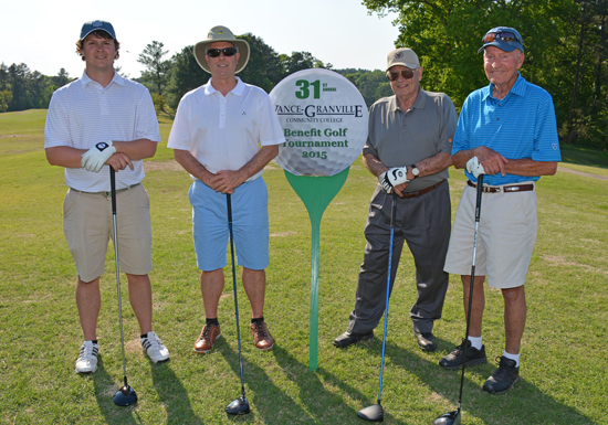 The Rose Oil team of, from left, Tripp Watkins, Chip Watkins, George Watkins and Chick Young placed third in the afternoon round of the 31st Annual Vance-Granville Community College Endowment Fund Golf Tournament at the Henderson Country Club on May 5. (VGCC Photo)