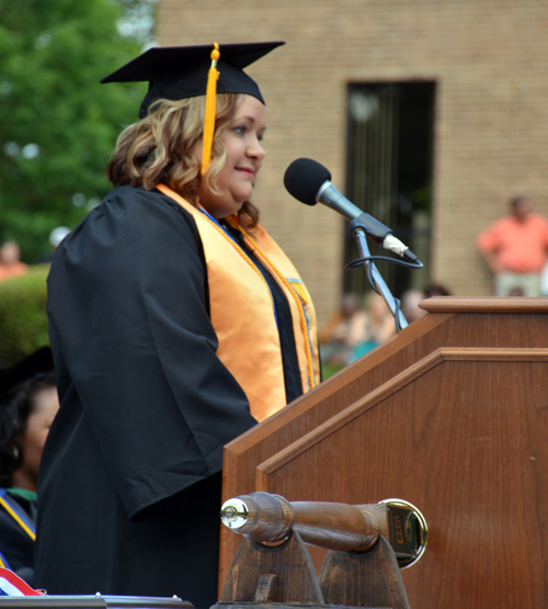 Theresa Chiplis of Norlina speaks on behalf of the graduates at Vance-Granville Community College on May 15. (VGCC photo)