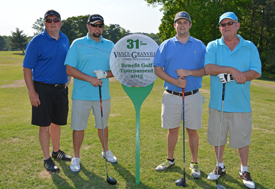 Runners-up in the afternoon round of the 31st Annual Vance-Granville Community College Endowment Fund Golf Tournament on May 5 were the Winston International team, consisting of, from left, Randy Hoyle, Robert Winston, Bryan Rainey and Randy Weary. (VGCC Photo)