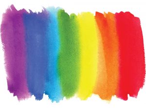 watercolor brush strokes of LGBTQ flag colors